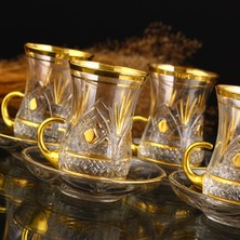 Abka Kristal 12 Parça Kulplu Çay Takımı - Klasik Boy - Kubbe Dıy Altın