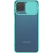 Caseart Samsung Galaxy M12 Kapak Lensi Açılır Kapanır Kamera Korumalı Silikon Kılıf - Turkuaz