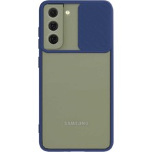 Kzy Samsung Galaxy S21 Fe Kapak Lensi Açılır Kapanır Kamera Korumalı Silikon Kılıf - Lacivert