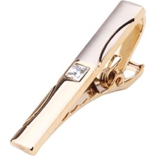 Kravatkolik Gold Renk Gökkuşağı Desen Beyaz Taşlı Kravat Iğnesi KIY560