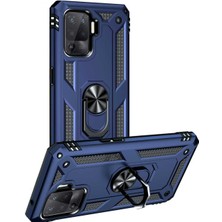 Case World  Oppo Reno 5 Lite Kapak Military Yüzüklü Stantlı Panzer Tank Kılıf - Lacivert