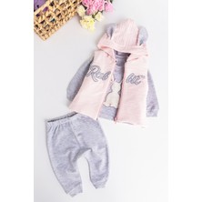 Babymod Rabbit Işlemeli Kapüşonlu Yelekli 3 Parça Kız Bebek Takım