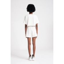 Yüksek Kalite %100 Pamuk Croptop Tshirt, Yuvarlak Yaka Rahat Fit Kadın Tişört Ekru T-Shirt