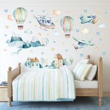 Sticker Ekspres Benim Dünyam Uçak Helikopter Balon Çocuk Odası Duvar Sticker Seti
