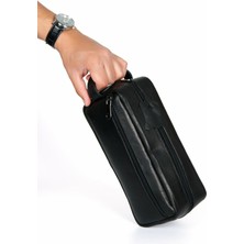 Av A Dos Erkek Siyah  Deri Tıraş Seyahat Kozmetik Portföy Bakım El Çanta