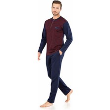 Pierre Cardin  5473 Uzun Kollu Jakarlı Erkek Pijama Takımı-Bordo