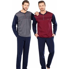 Pierre Cardin  5468 Uzun Kollu Jakarlı Erkek Pijama Takımı-Bordo