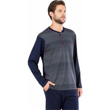 Pierre Cardin  5464 Uzun Kollu Jakarlı Erkek Pijama Takımı-Lacivert