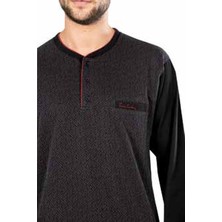 Pierre Cardin  5467 Uzun Kollu Jakarlı Erkek Pijama Takımı-Siyah