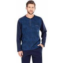 Pierre Cardin  5466 Uzun Kollu Jakarlı Erkek Pijama Takımı-Azurit