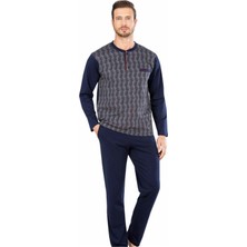 Pierre Cardin  5465 Uzun Kollu Jakarlı Erkek Pijama Takımı-Lacivert