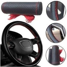 Ayz Oto Aksesuar Renault Trafic Dikmeli Direksiyon Kılıfı  Noktalı Siyah Deri ( Kırmızı Dikişli )