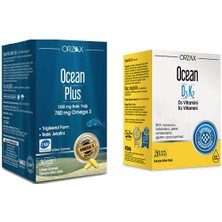 Ocean Limon Aromalı Plus Omega 3 1200 Mg 30 Kapsül Balık Yağı + D3 Ve K2 Vitamini Damla 20 Ml