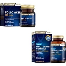 Nutraxin Folat Düzeyini arttıran Takviye Gıda 100 Tablet + Multivitamin Erkek 60 Tablet