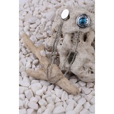 Kravatkolik Okyanus Mavisi Kristal Taşlı Zincirli Yaka Iğnesi