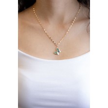 Semiz Kuyumculuk Ezme Zincirli Mineli Kelebek Altın Kolye