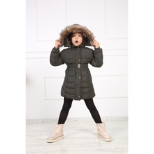 Passion Haki Kız Çocuk Peluşu Çıkarılabilir Kemerli Şişme Kaban Mont