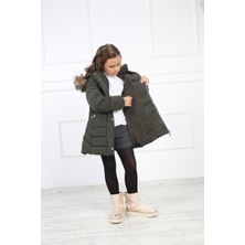 Passion Haki Kız Çocuk Peluşu Çıkarılabilir Kemerli Şişme Kaban Mont