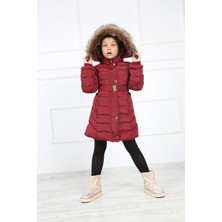 Passion Bordo Kız Çocuk Peluşu Çıkarılabilir Kemerli Şişme Kaban Mont