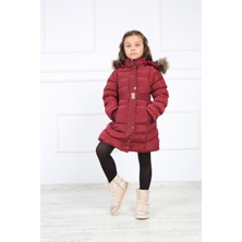 Passion Bordo Kız Çocuk Peluşu Çıkarılabilir Kemerli Şişme Kaban Mont