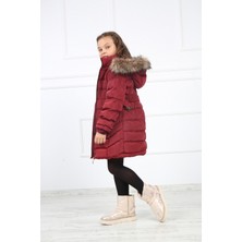Passion Bordo Kız Çocuk Peluşu Çıkarılabilir Kemerli Şişme Kaban Mont