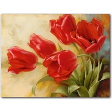 Cakatablo Ahşap Tablo Kırmızı Gelincikler Sarı Arkaplan