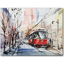 Cakatablo Ahşap Tablo Toronto Sokaklarında Tramvay Araçlar ve Yayalar