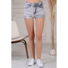 The Bark Taş Yıkama Mini Jean Kadın Şort 2430-877 Gri