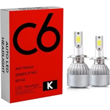 C6 LED Xenon 2 Adet H7 LED Xenon 38W 7800LM 6500K Far Ampülü LED Işık  Seri K-K-K