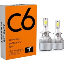 C6 LED Xenon 2 Adet H11 LED Xenon 46W 8600LM 6500K Far Ampülü LED Işık  Seri T-T-T