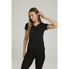 Kinetix SN228 Basic Pes V Neck T- Siyah Kadın Kısa Kol T-Shirt