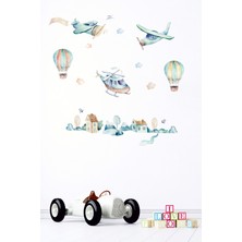 BK Decor Suluboya Hava Taşıtları ve Şehir Çocuk Odası Duvar Sticker