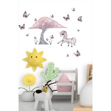 BK Decor Sevimli Unicorn, Ağaç ve Kelebekler Çocuk Odası Duvar Sticker