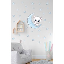 BK Decor Ayda Oturan Sevimli Kedicik Çocuk Odası Duvar Sticker