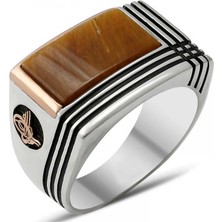 Modasilvers Özel Tasarım 925 Ayar Gümüş Kaplan Gözü Taşlı Erkek Yüzük