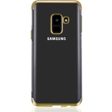 Ceppare Samsung Galaxy A6 2018 Kılıf Köşeleri Lazer Boyalı Şeffaf Silikon Gold