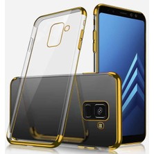 Ceppare Samsung Galaxy A6 2018 Kılıf Köşeleri Lazer Boyalı Şeffaf Silikon Gold