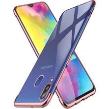 Ceppare Samsung Galaxy M30 Kılıf Köşeleri Lazer Boyalı Şeffaf Silikon Rosegold