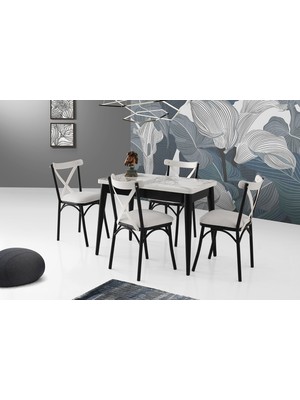 Evistro Ortadan Açılır Ahşap Salon Yemek Masası Gizli Kaşıklık Bölmeli + 6 Ekru Sandalye Takım