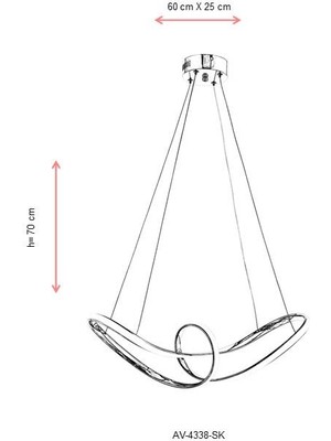 AVONNI AV-60334-SK Sarı Kaplama Modern Avize LED Metal Silikon 60x25cm