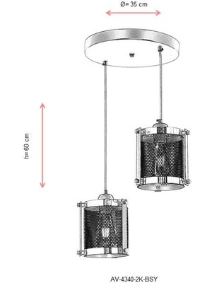 AVONNI AV-60336-2K-BSY Siyah Boyalı Modern Avize E27 Metal 35cm