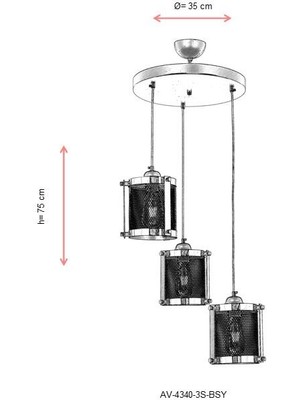 AVONNI AV-60336-3S-BSY Siyah Boyalı Modern Avize E27 Metal 0x3cm