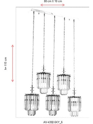 AVONNI AV-60298-5KY Krom Kaplama Klasik Avize E27 Metal Kristal 80x10cm