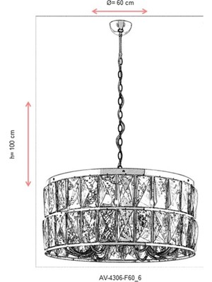 AVONNI AV-60302-F60 Siyah Boyalı Klasik Avize E14 Metal Kristal 60cm