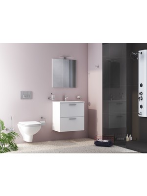 VitrA Mia 75021 Banyo Dolabı Seti, Çekmeceli, 60 cm, Parlak Beyaz