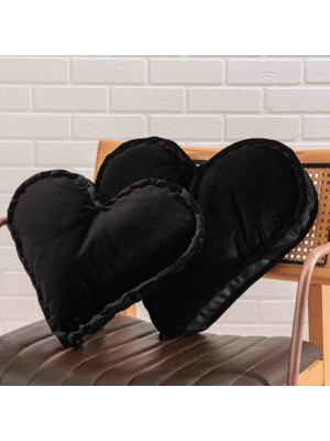 Gülruh Home Kadife Iç Dolgulu Siyah Kalp Kırlent