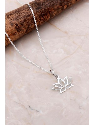 Sümer Telkari Lotus Çiçeği Rodyumlu Gümüş  Kolye