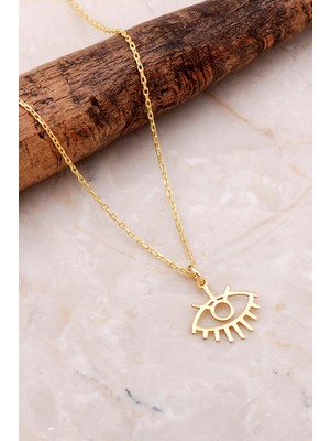 Sümer Telkari Göz Altın Yaldızlı Gümüş  Kolye