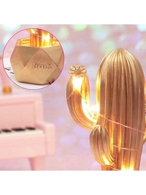 LED Işıklı Sevimli Kaktüs Dekoratif Masa Lambası Mini Biblo Gece Lambası-Gold