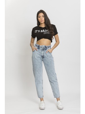 Its Basic Beli Lastikli Yüksek Bel Snow Balon Jean